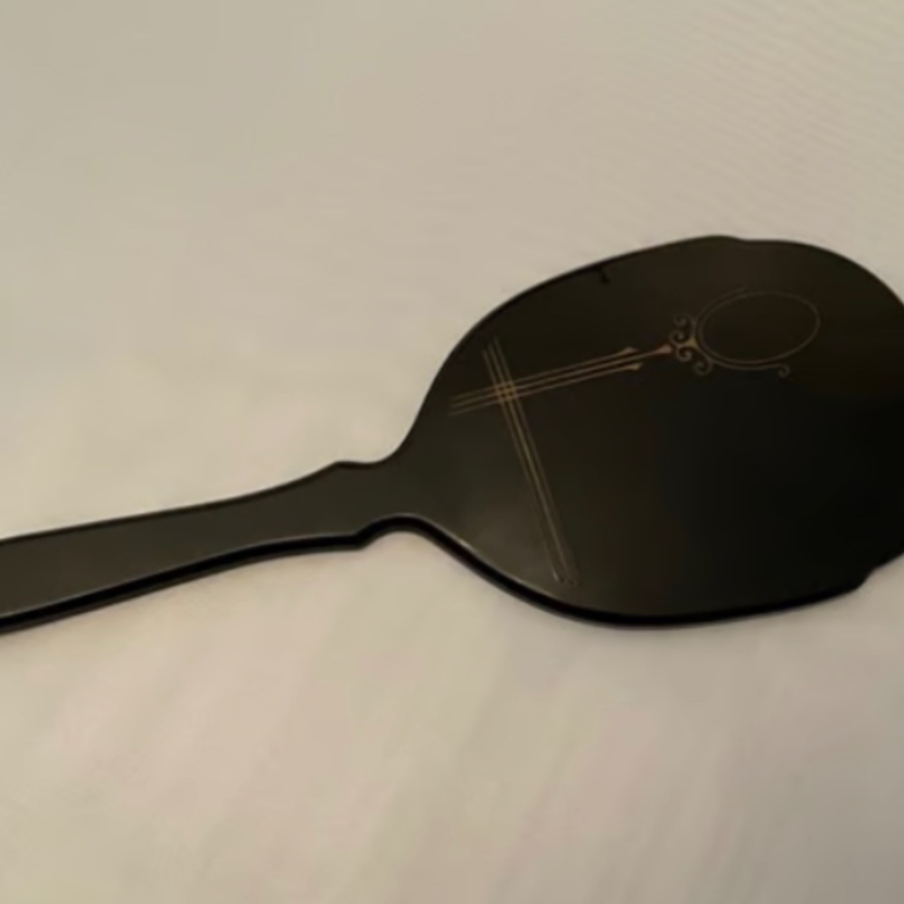 DuPont Oval Black Celluloid Art Deco Hand Mirror Vanity